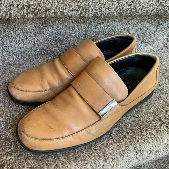 Gucci | Shoes | Gucci Mens Tan Leather Loafers Size 85 D In 